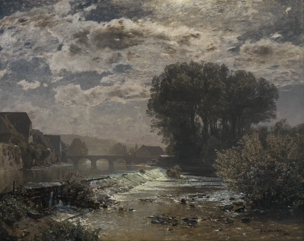 Mondnacht Am Enzwehr Bei Besigheim by Gustav Schönleber - Canvas Print