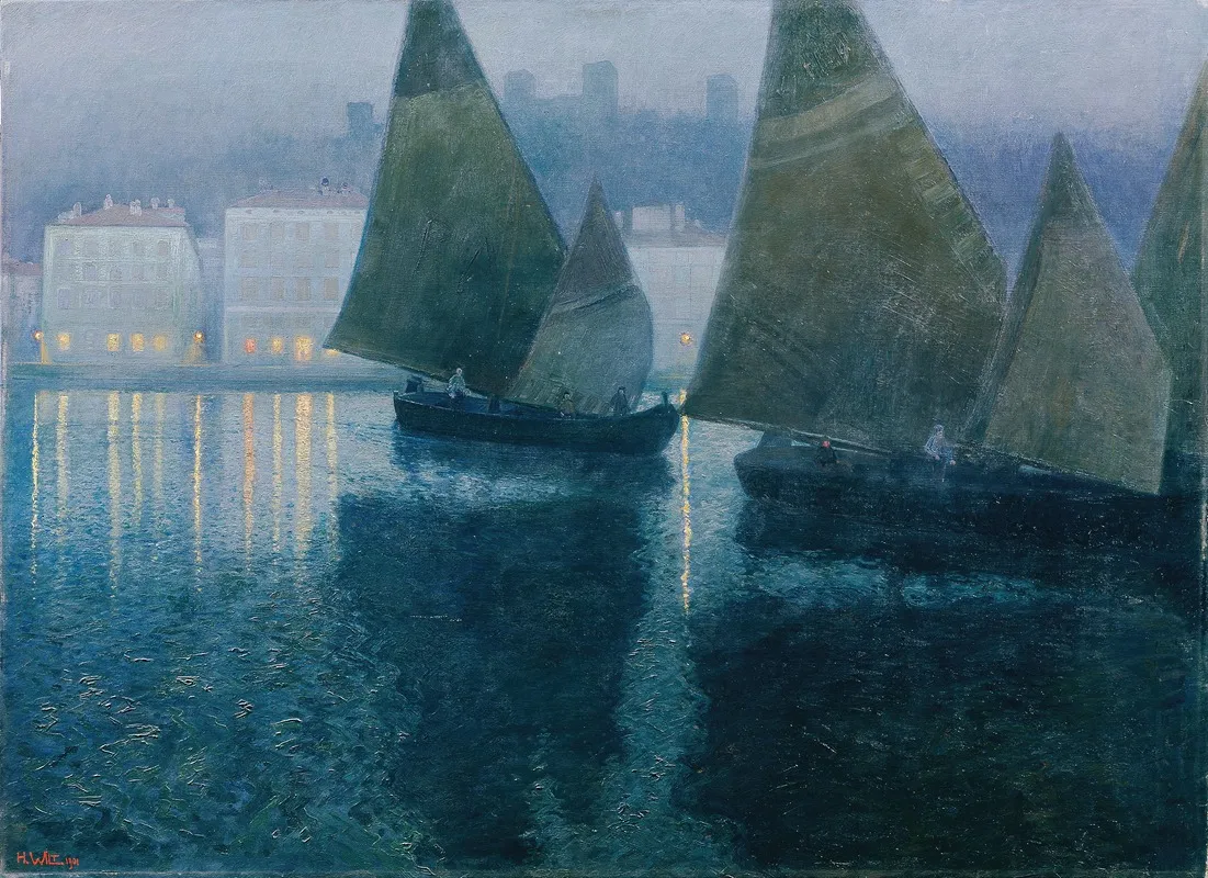 Mondnacht In Einem Istrischen Hafen by Hans Wilt - Canvas Print