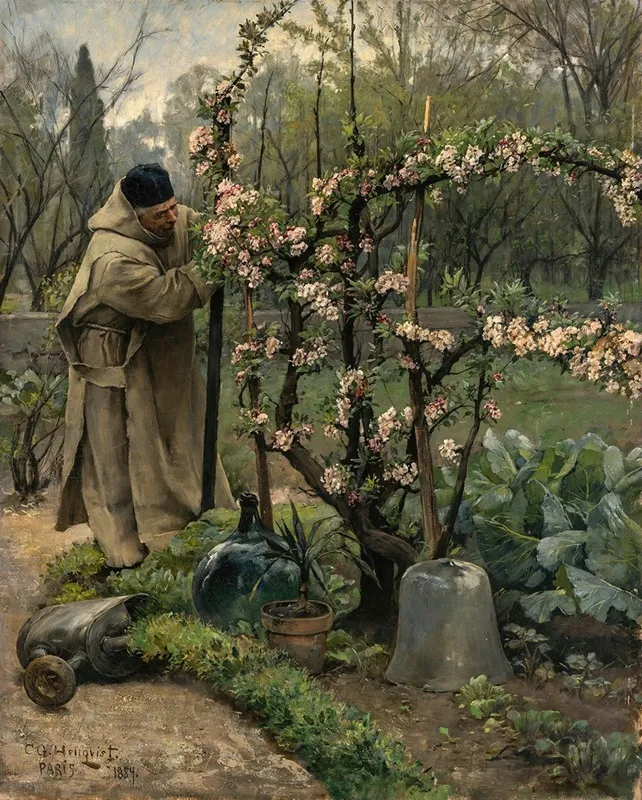 Monk Gardening by Carl Gustaf Hellqvist - Canvas Print