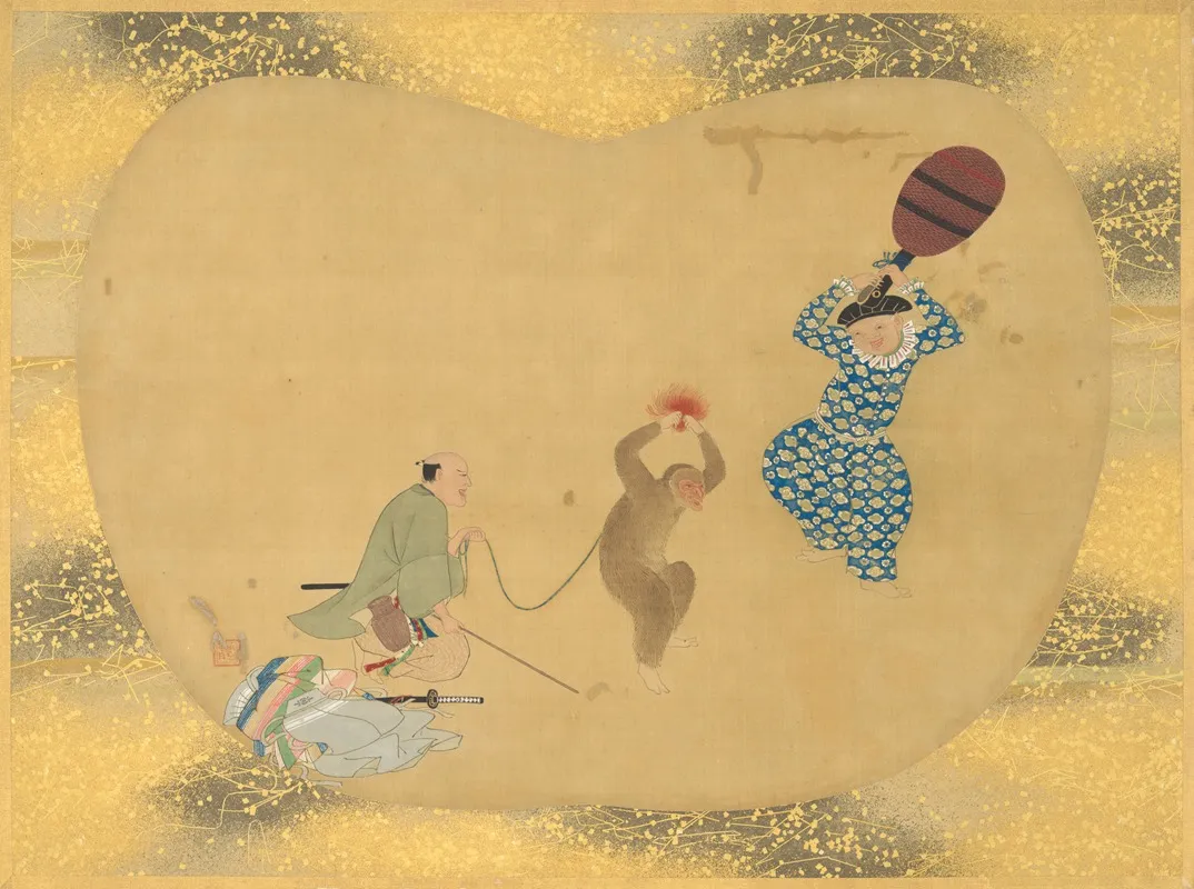 Monkey Kyogen Performances by Kanō Tsunenobu - Canvas Print