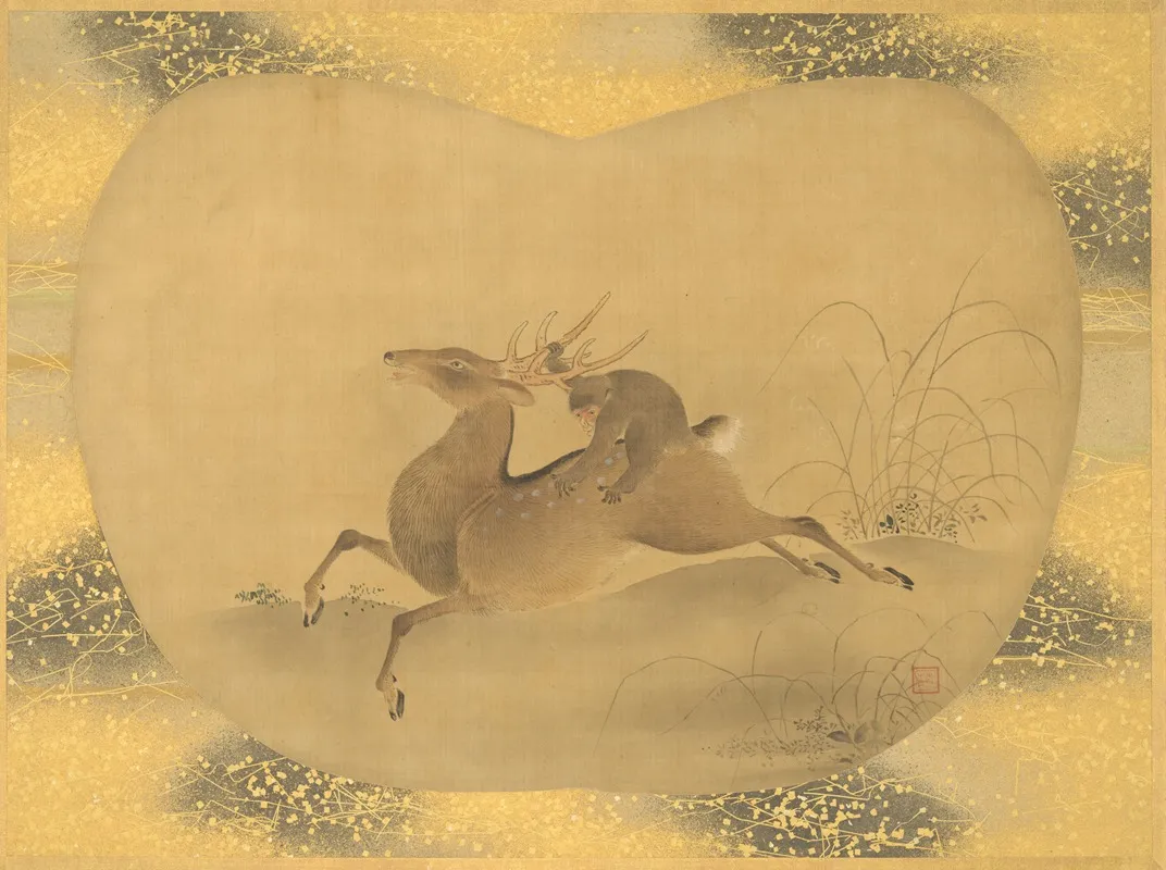 Monkey On A Deer by Kanō Tsunenobu - Canvas Print