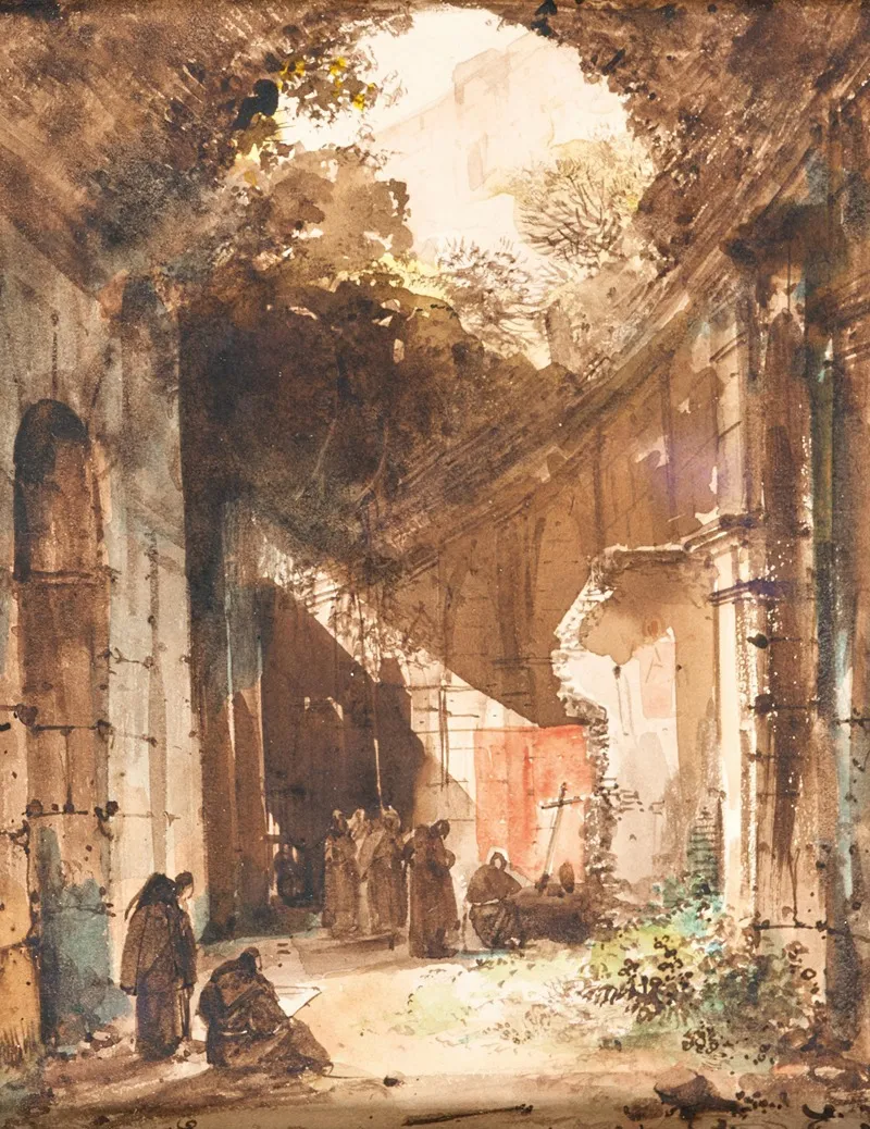 Monks In The Colosseum by François-Marius Granet - Canvas Print