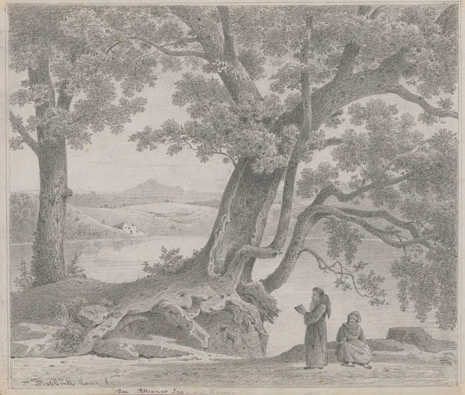 Monks On The Shore Of Lake Albano