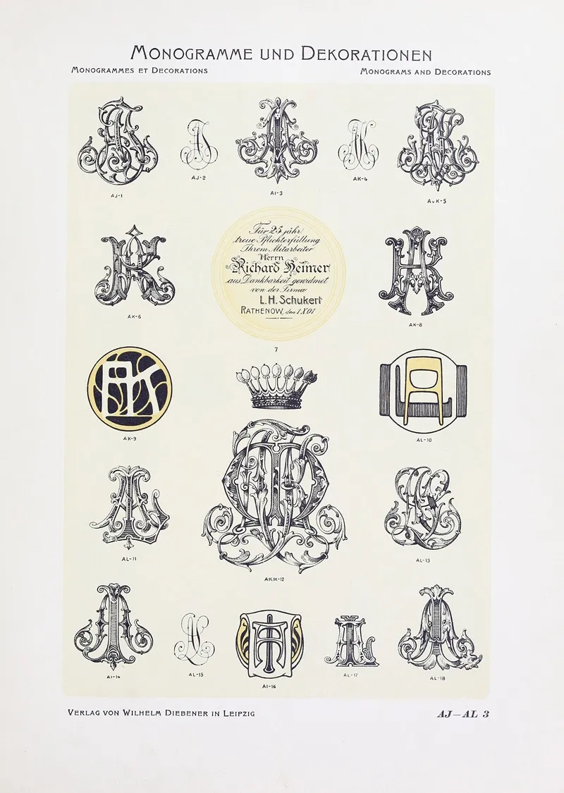 Monogrammes Und Dekorationen Pl 003 by Wilhelm Diebener - Canvas Print