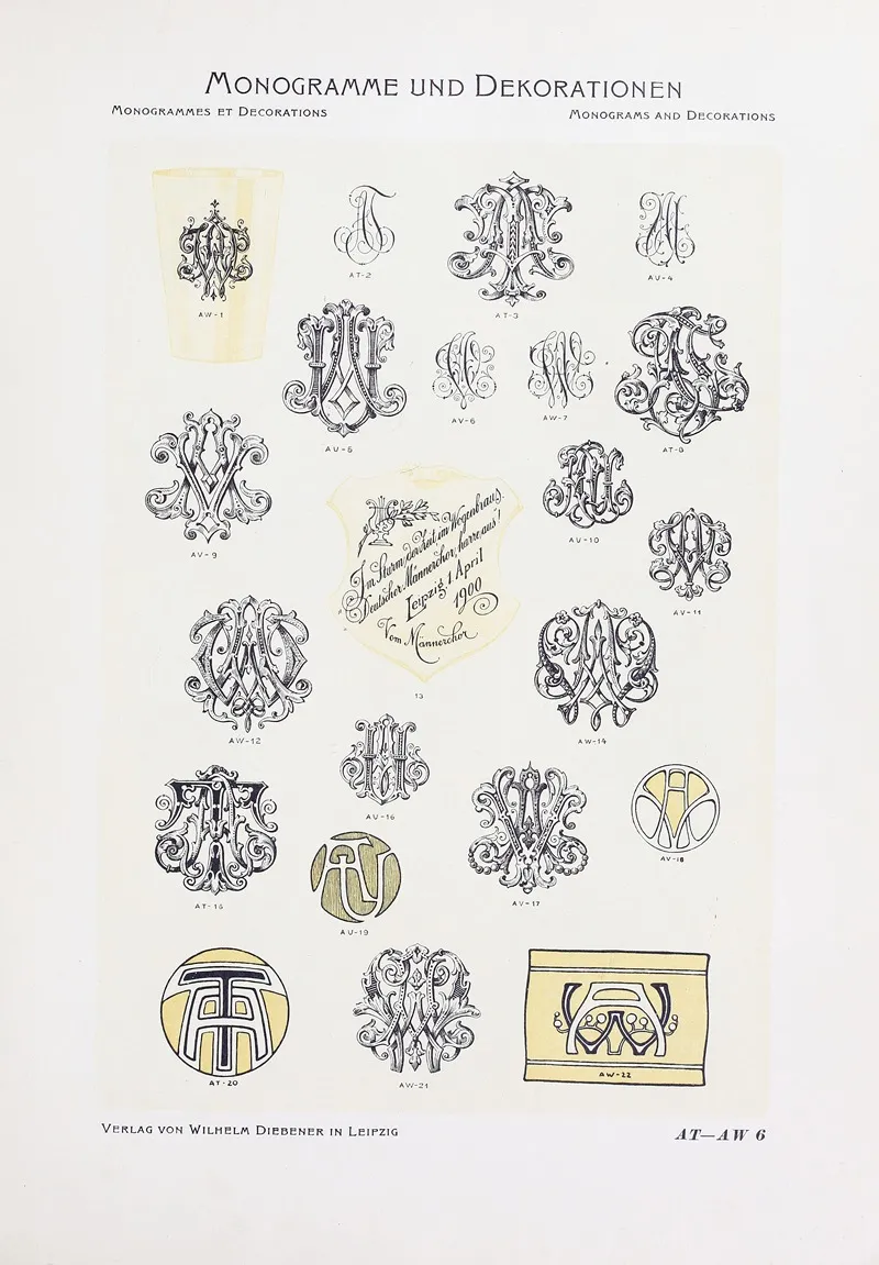 Monogrammes Und Dekorationen Pl 006 by Wilhelm Diebener - Canvas Print