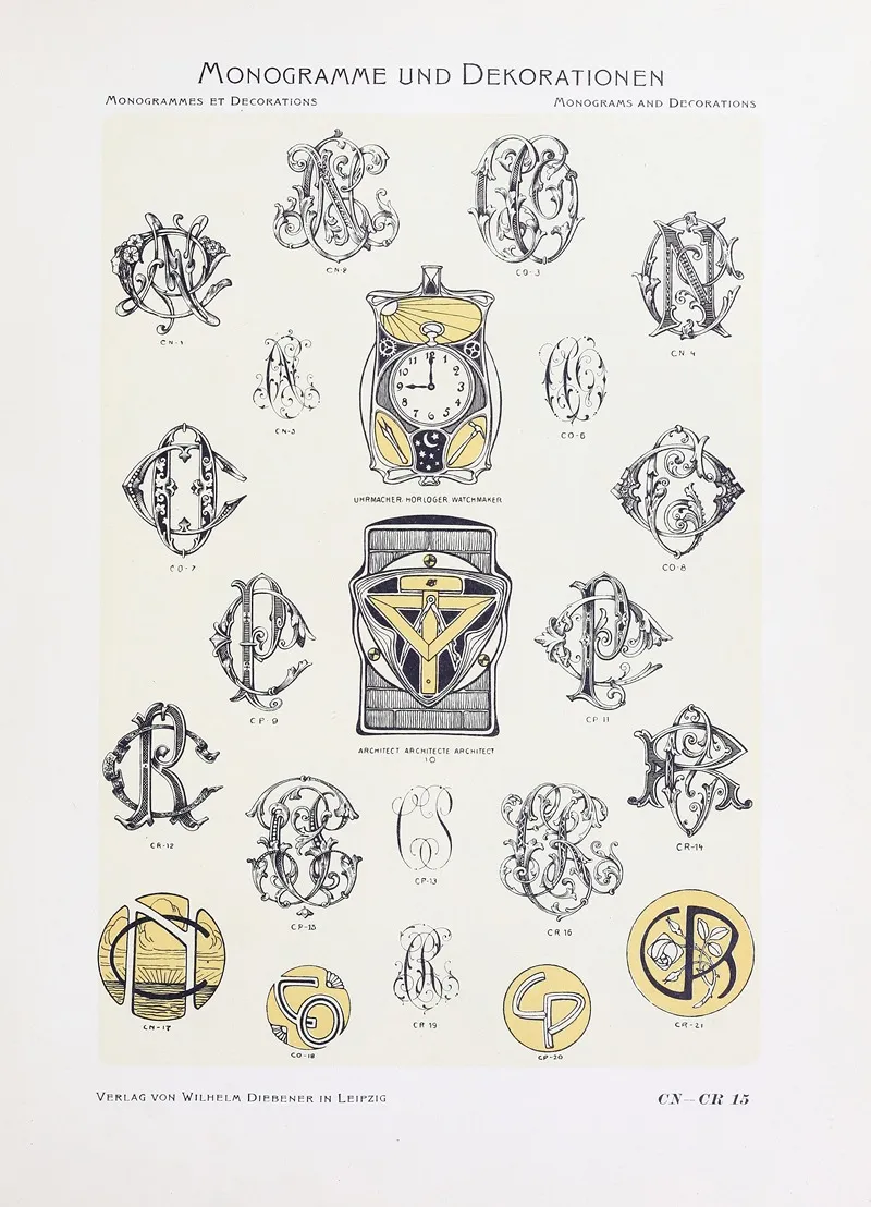 Monogrammes Und Dekorationen Pl 015 by Wilhelm Diebener - Canvas Print
