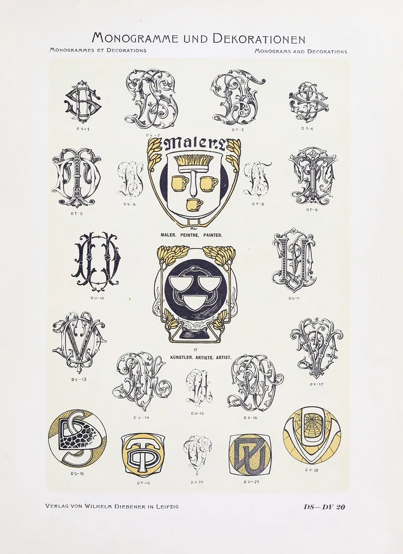 Monogrammes Und Dekorationen Pl 020 by Wilhelm Diebener - Canvas Print