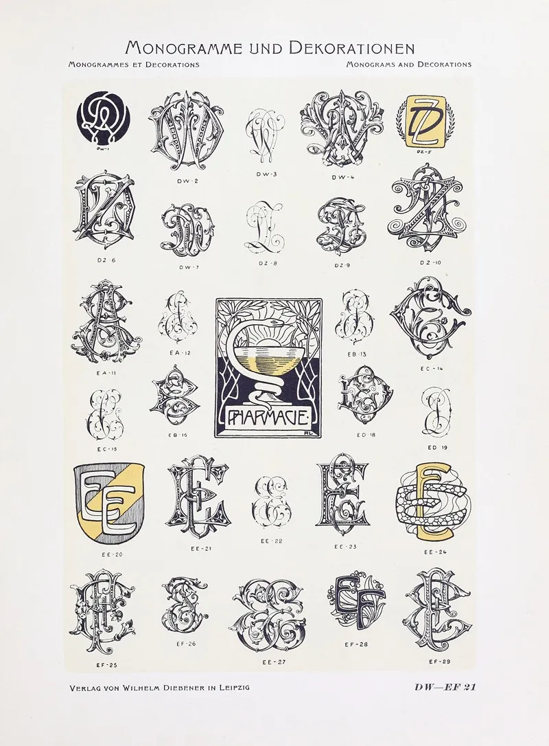 Monogrammes Und Dekorationen Pl 021 by Wilhelm Diebener - Canvas Print