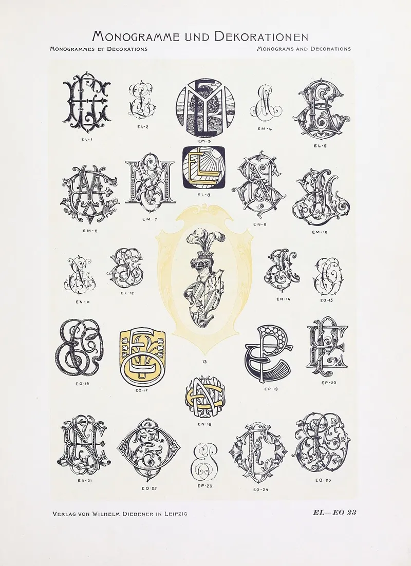 Monogrammes Und Dekorationen Pl 023 by Wilhelm Diebener - Canvas Print