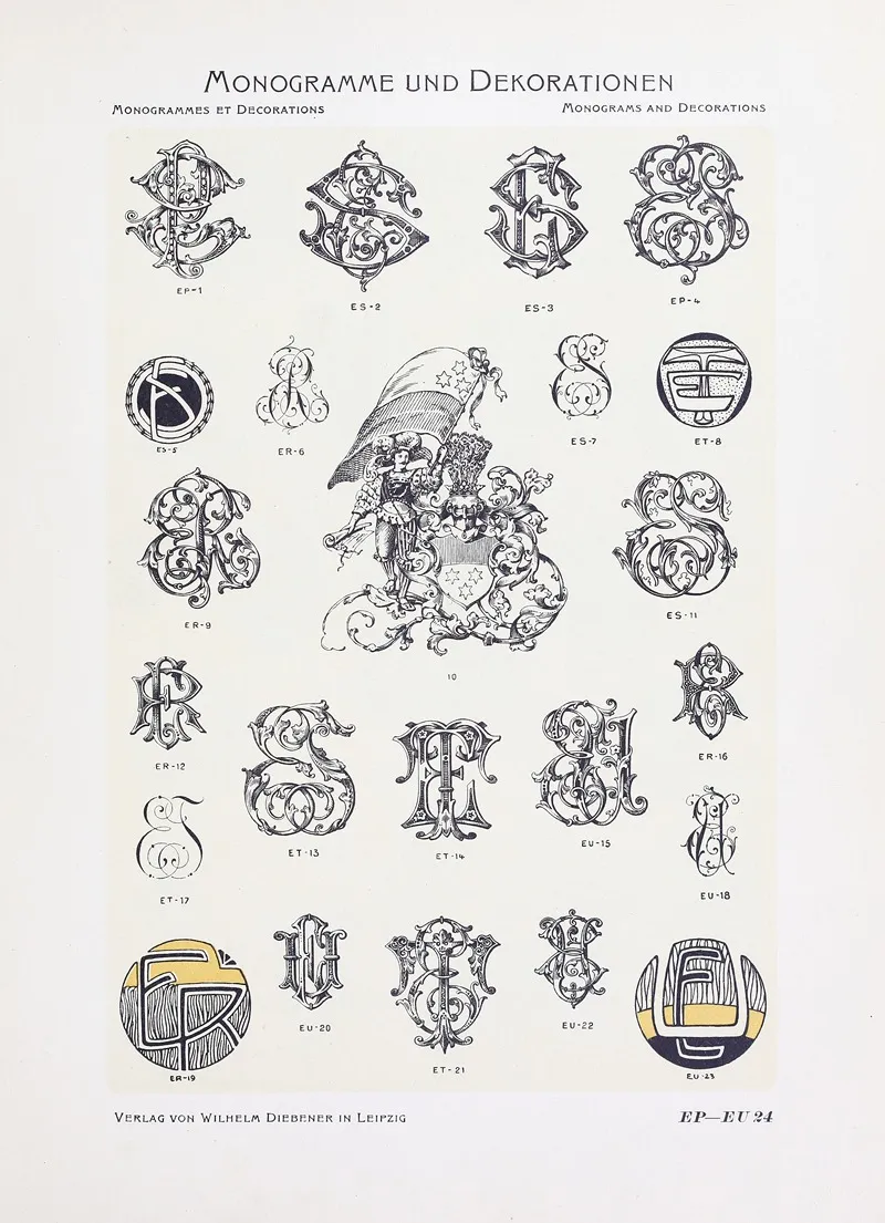 Monogrammes Und Dekorationen Pl 024 by Wilhelm Diebener - Canvas Print