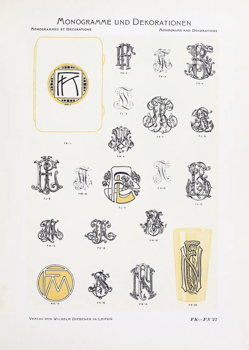Monogrammes Und Dekorationen Pl 027 by Wilhelm Diebener - Canvas Print