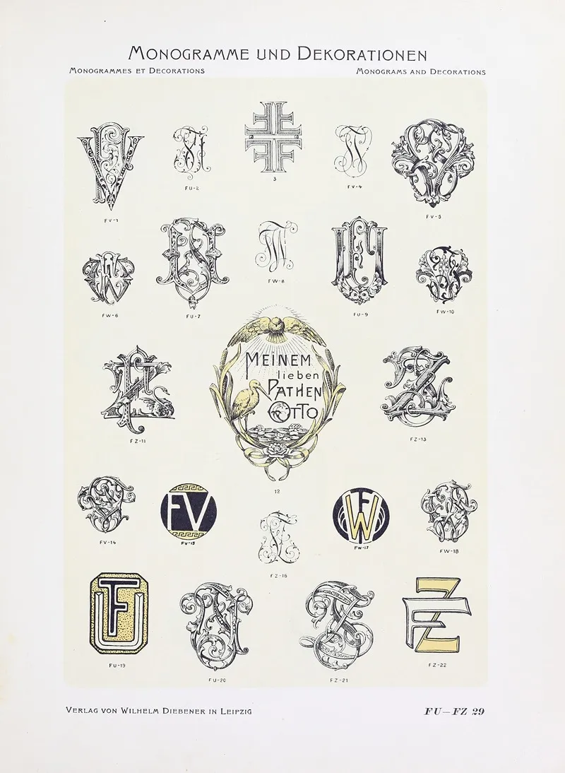 Monogrammes Und Dekorationen Pl 029 by Wilhelm Diebener - Canvas Print