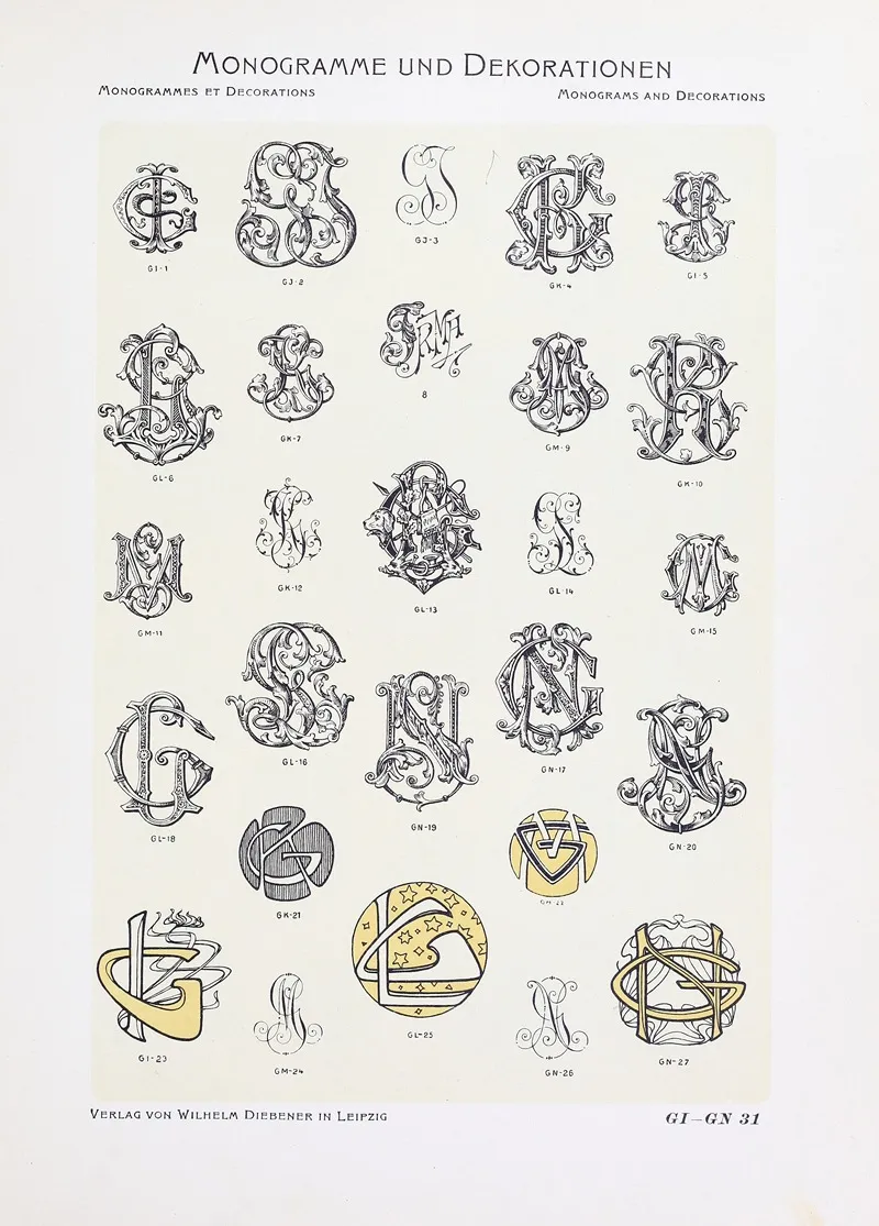 Monogrammes Und Dekorationen Pl 031 by Wilhelm Diebener - Canvas Print