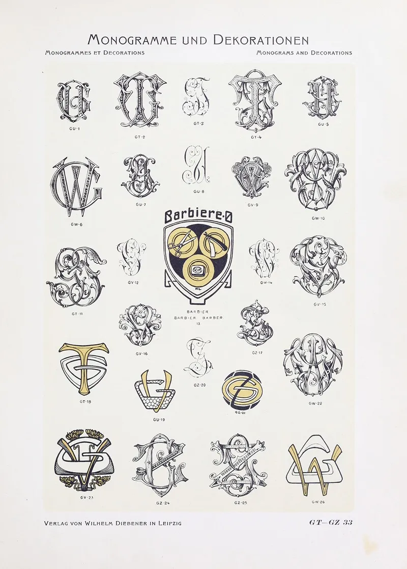 Monogrammes Und Dekorationen Pl 033 by Wilhelm Diebener - Canvas Print