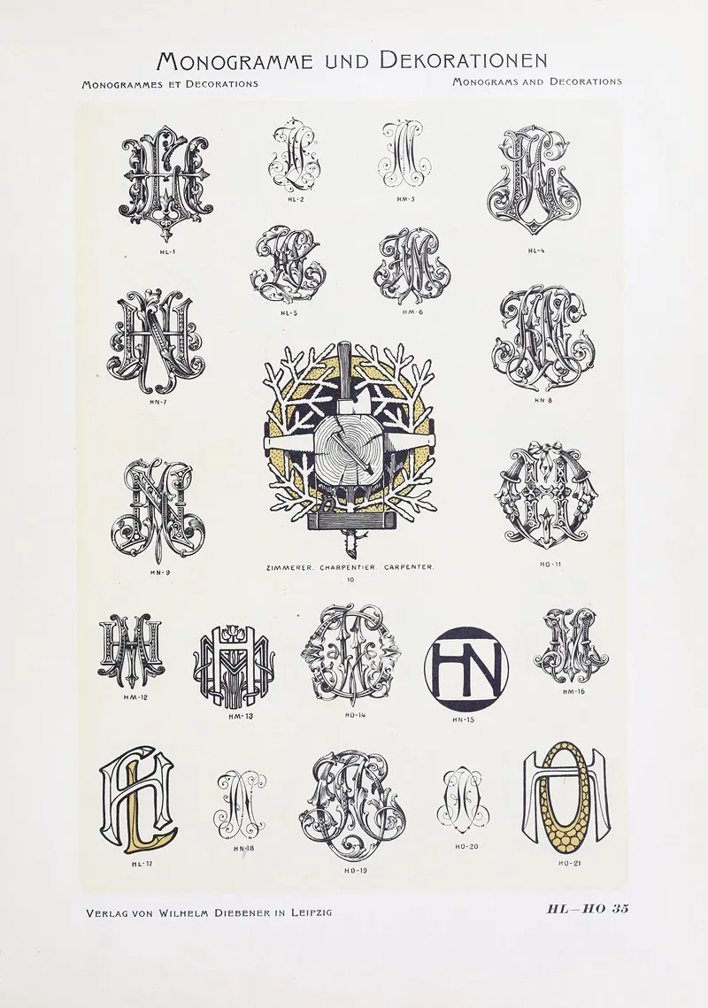 Monogrammes Und Dekorationen Pl 035 by Wilhelm Diebener - Canvas Print
