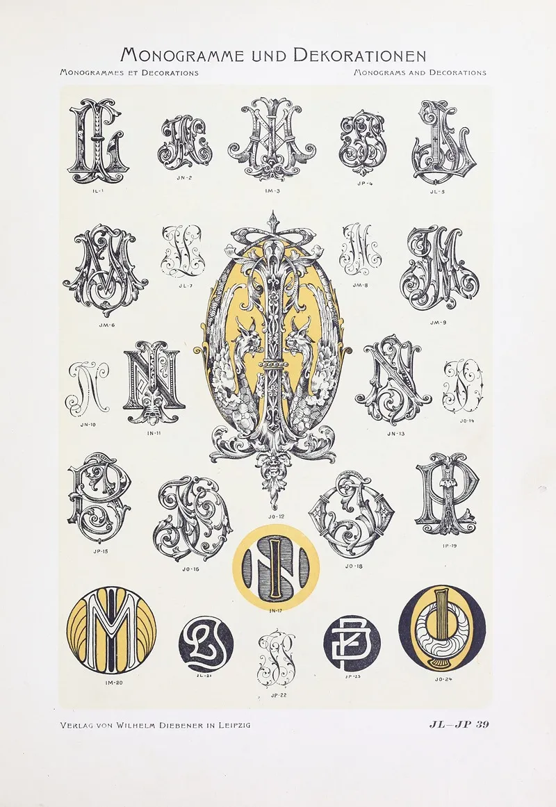 Monogrammes Und Dekorationen Pl 039 by Wilhelm Diebener - Canvas Print