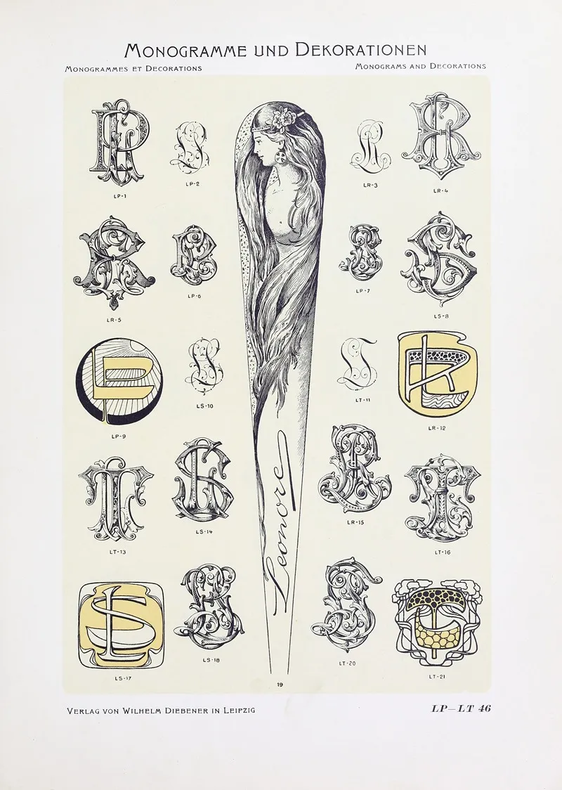 Monogrammes Und Dekorationen Pl 046 by Wilhelm Diebener - Canvas Print