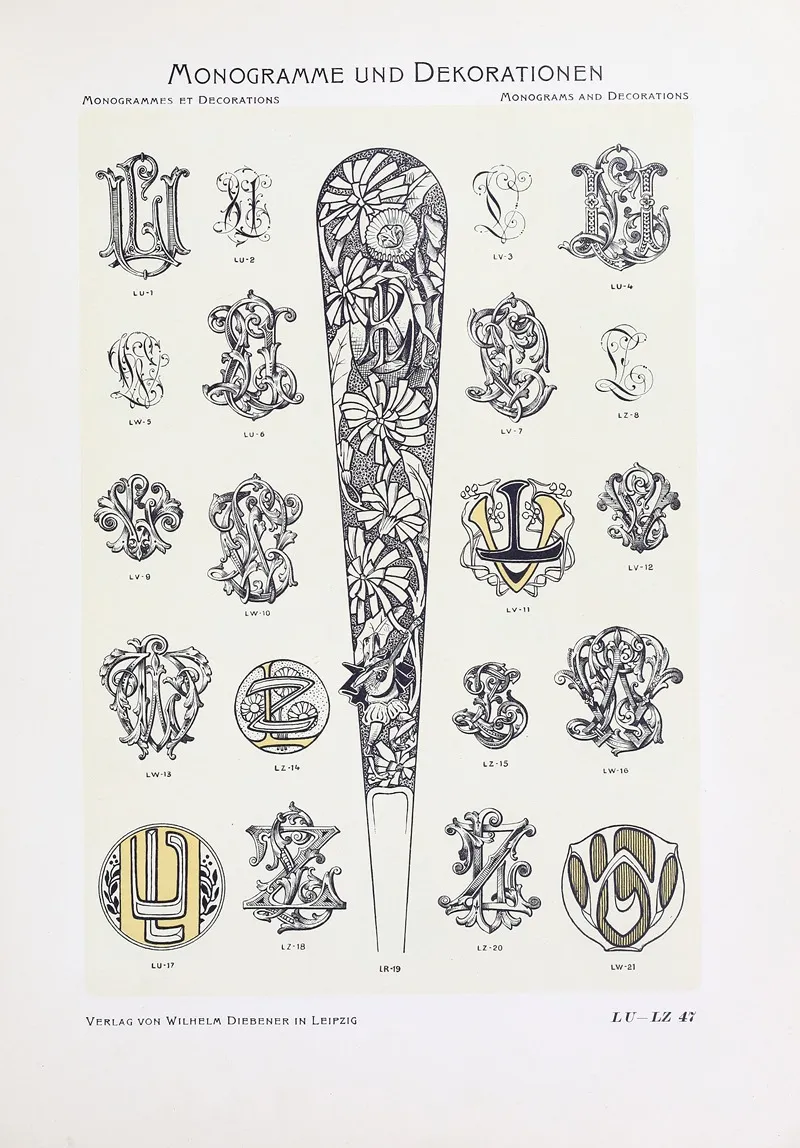 Monogrammes Und Dekorationen Pl 047 by Wilhelm Diebener - Canvas Print
