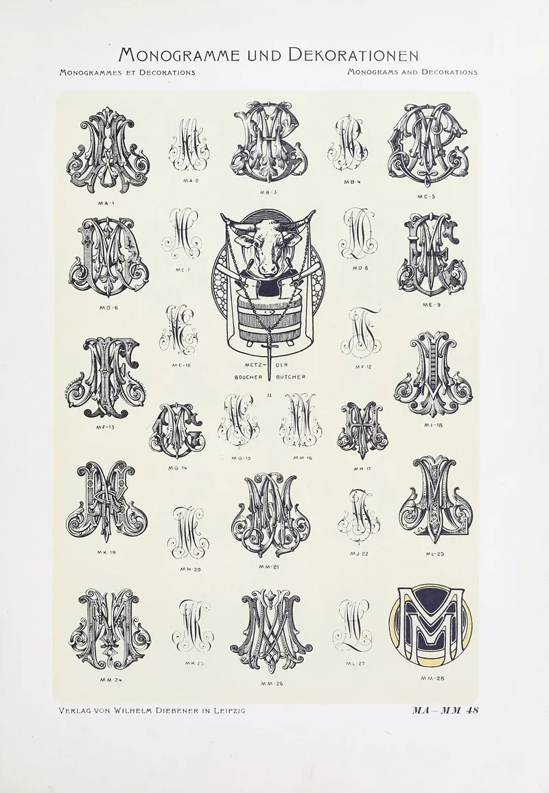 Monogrammes Und Dekorationen Pl 048 by Wilhelm Diebener - Canvas Print