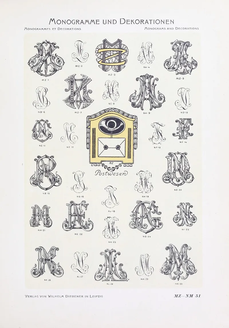 Monogrammes Und Dekorationen Pl 051 by Wilhelm Diebener - Canvas Print
