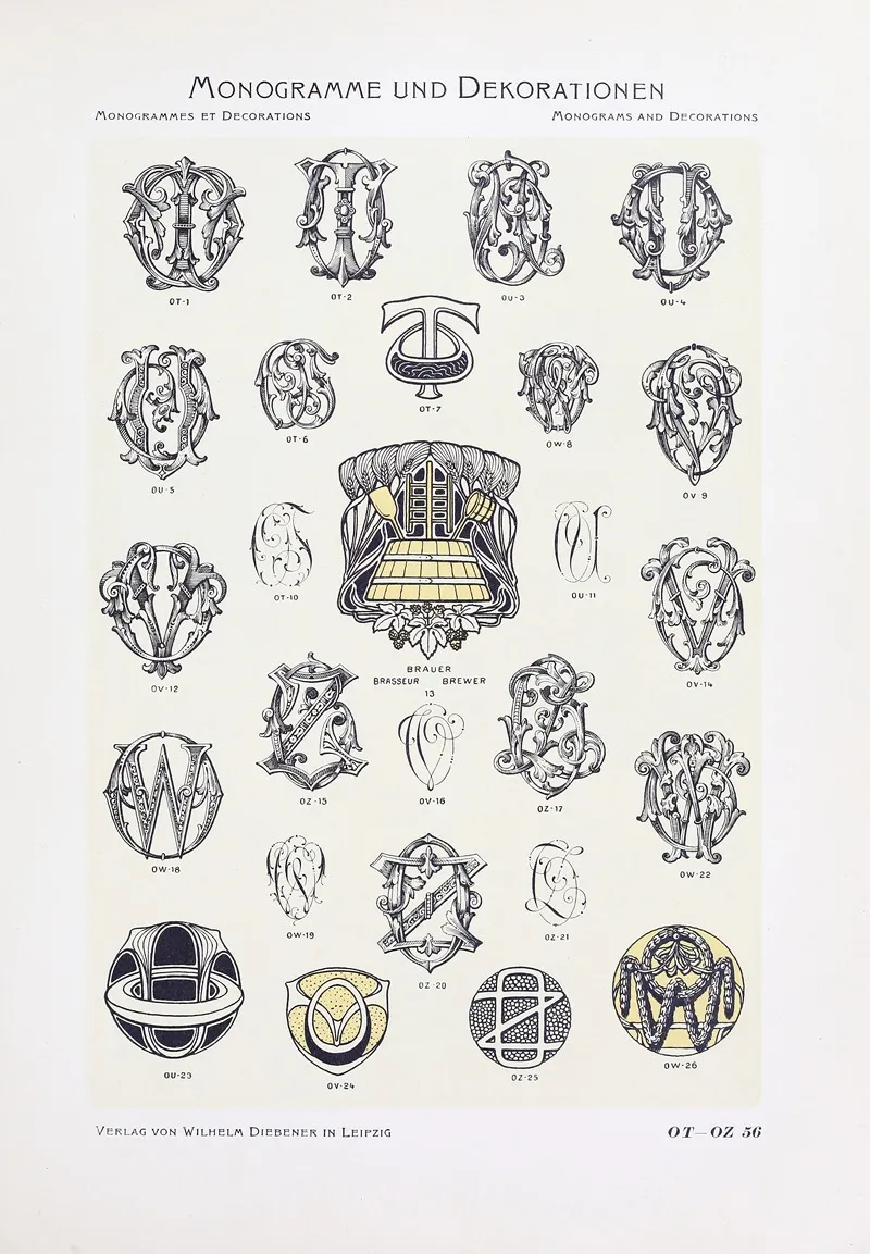Monogrammes Und Dekorationen Pl 056 by Wilhelm Diebener - Canvas Print