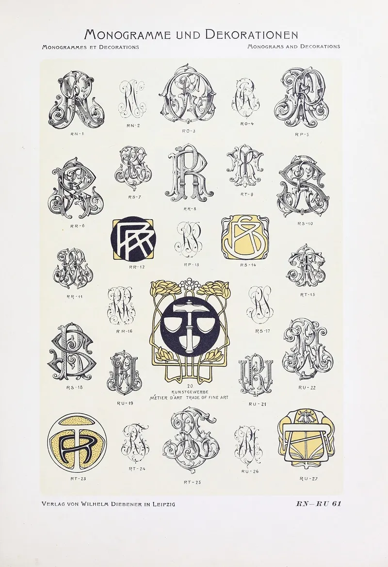 Monogrammes Und Dekorationen Pl 061 by Wilhelm Diebener - Canvas Print