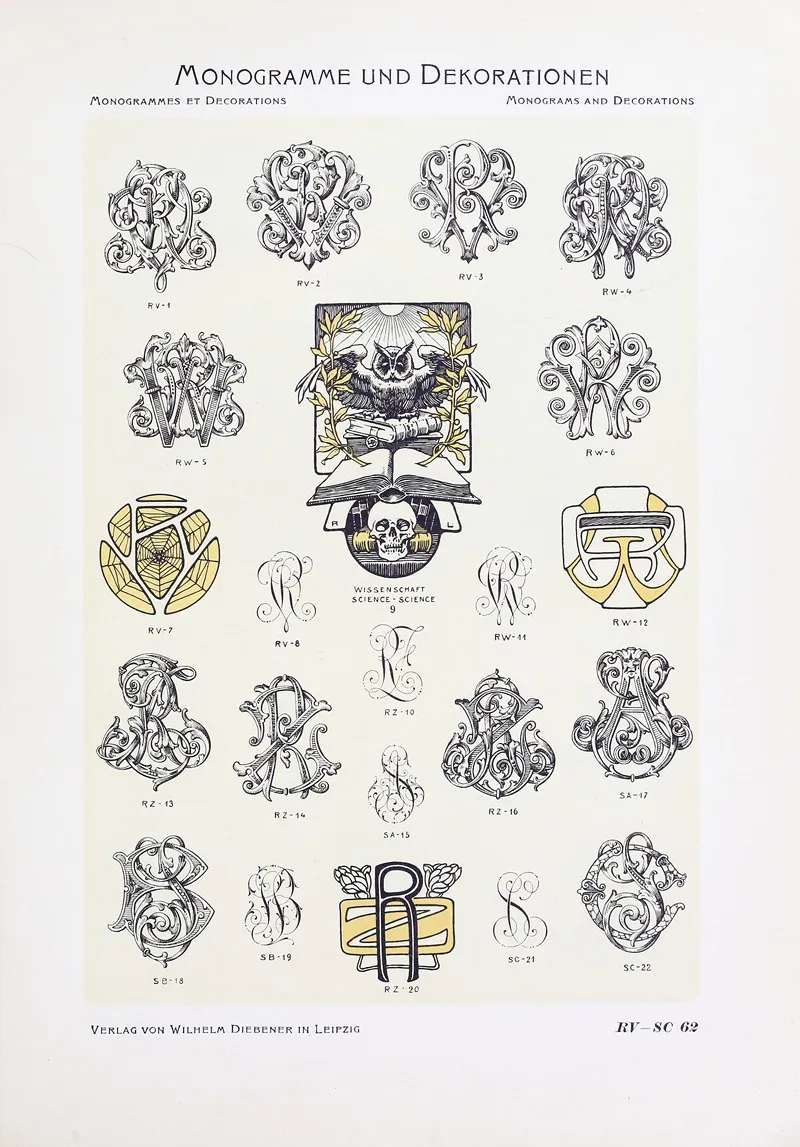 Monogrammes Und Dekorationen Pl 062 by Wilhelm Diebener - Canvas Print