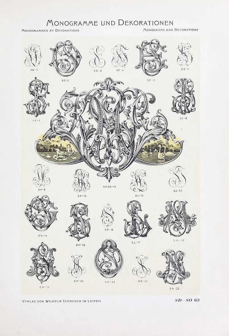 Monogrammes Und Dekorationen Pl 063 by Wilhelm Diebener - Canvas Print