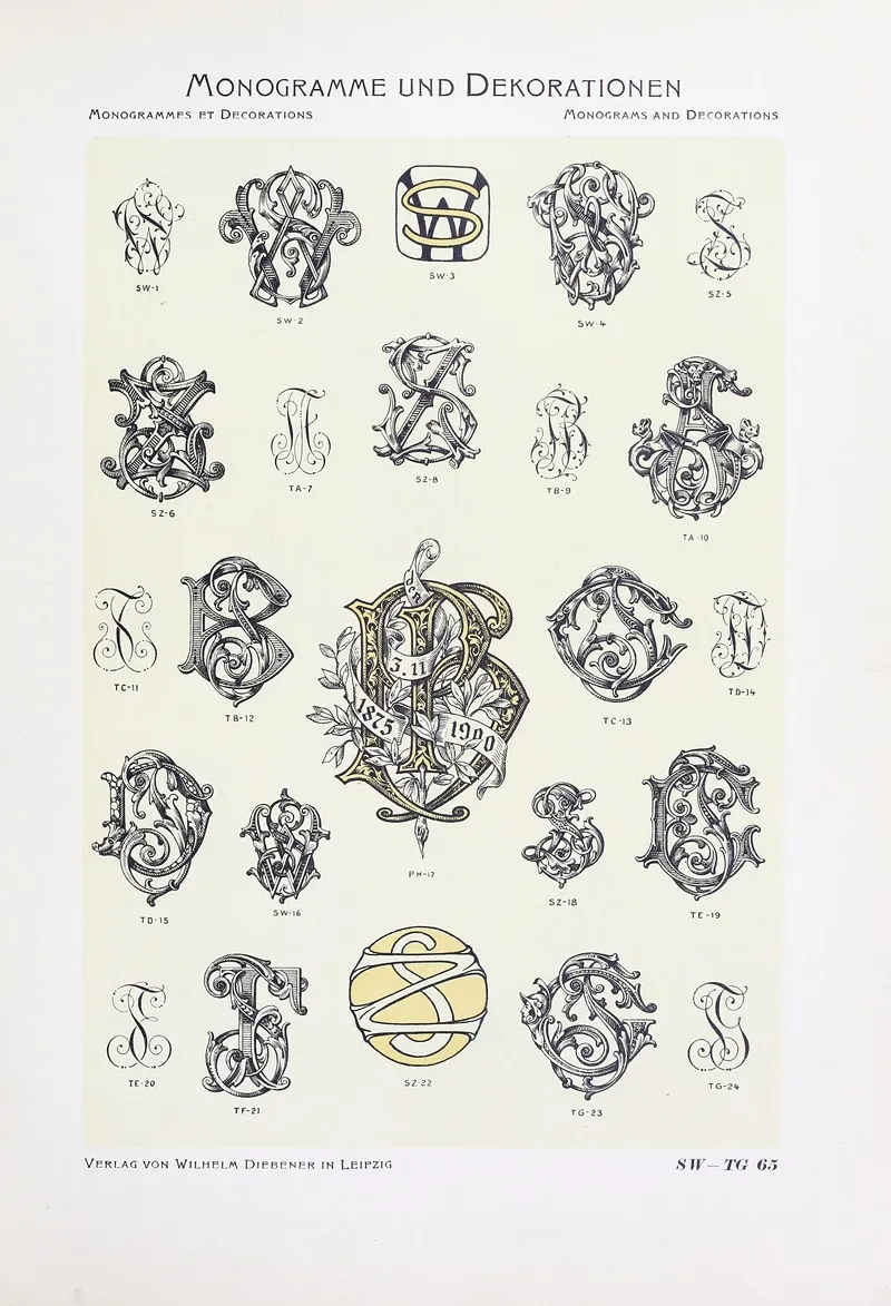 Monogrammes Und Dekorationen Pl 065 by Wilhelm Diebener - Canvas Print