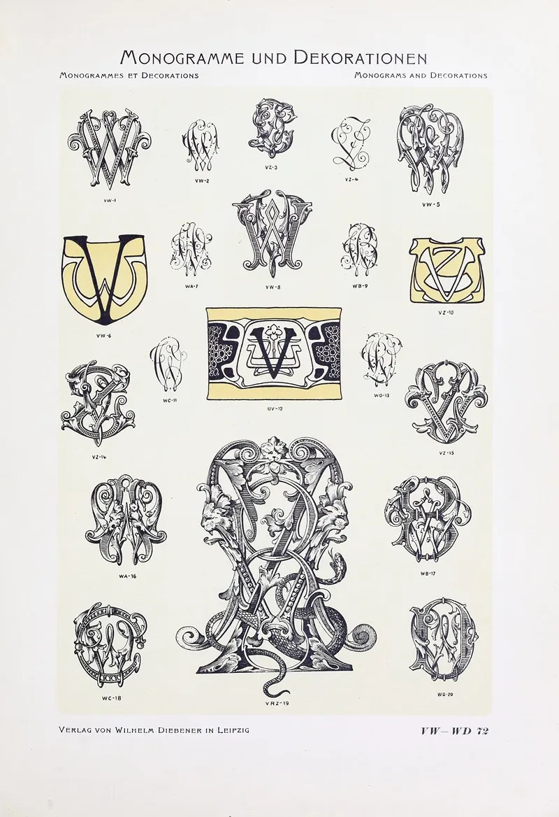 Monogrammes Und Dekorationen Pl 072 by Wilhelm Diebener - Canvas Print