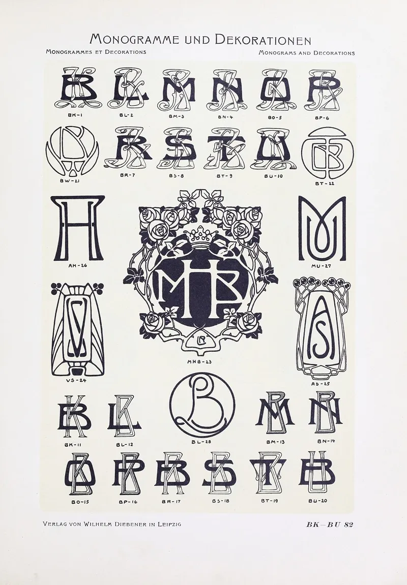 Monogrammes Und Dekorationen Pl 082 by Wilhelm Diebener - Canvas Print