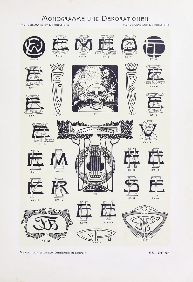 Monogrammes Und Dekorationen Pl 087 by Wilhelm Diebener - Canvas Print