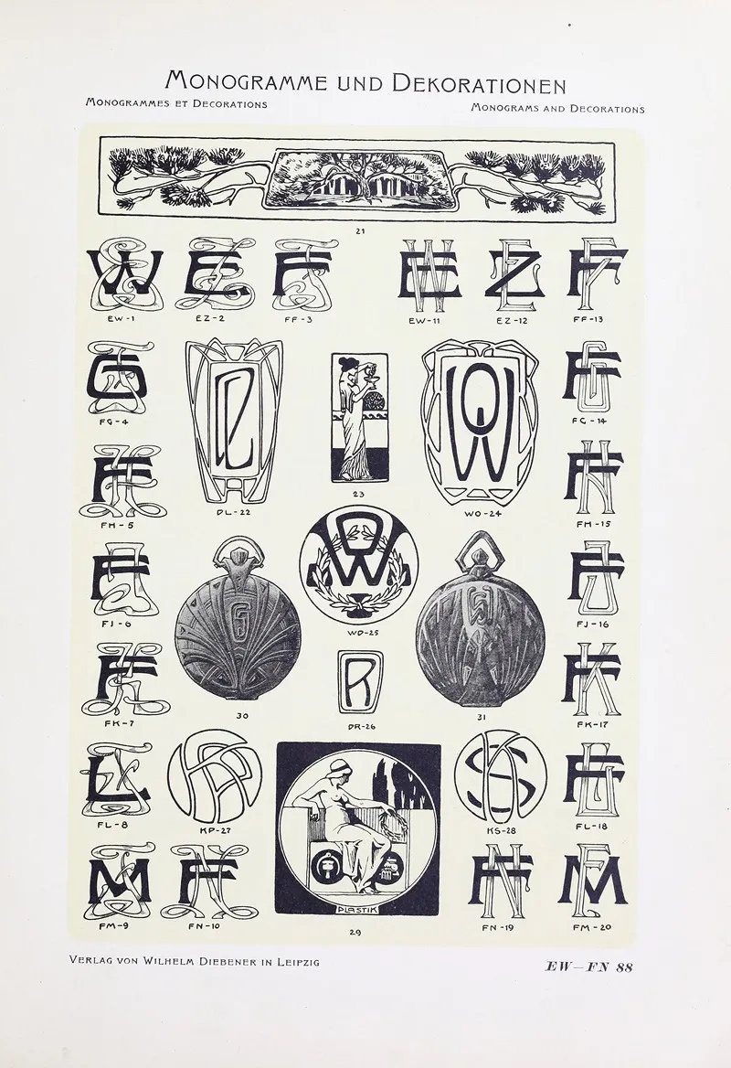 Monogrammes Und Dekorationen Pl 088 by Wilhelm Diebener - Canvas Print