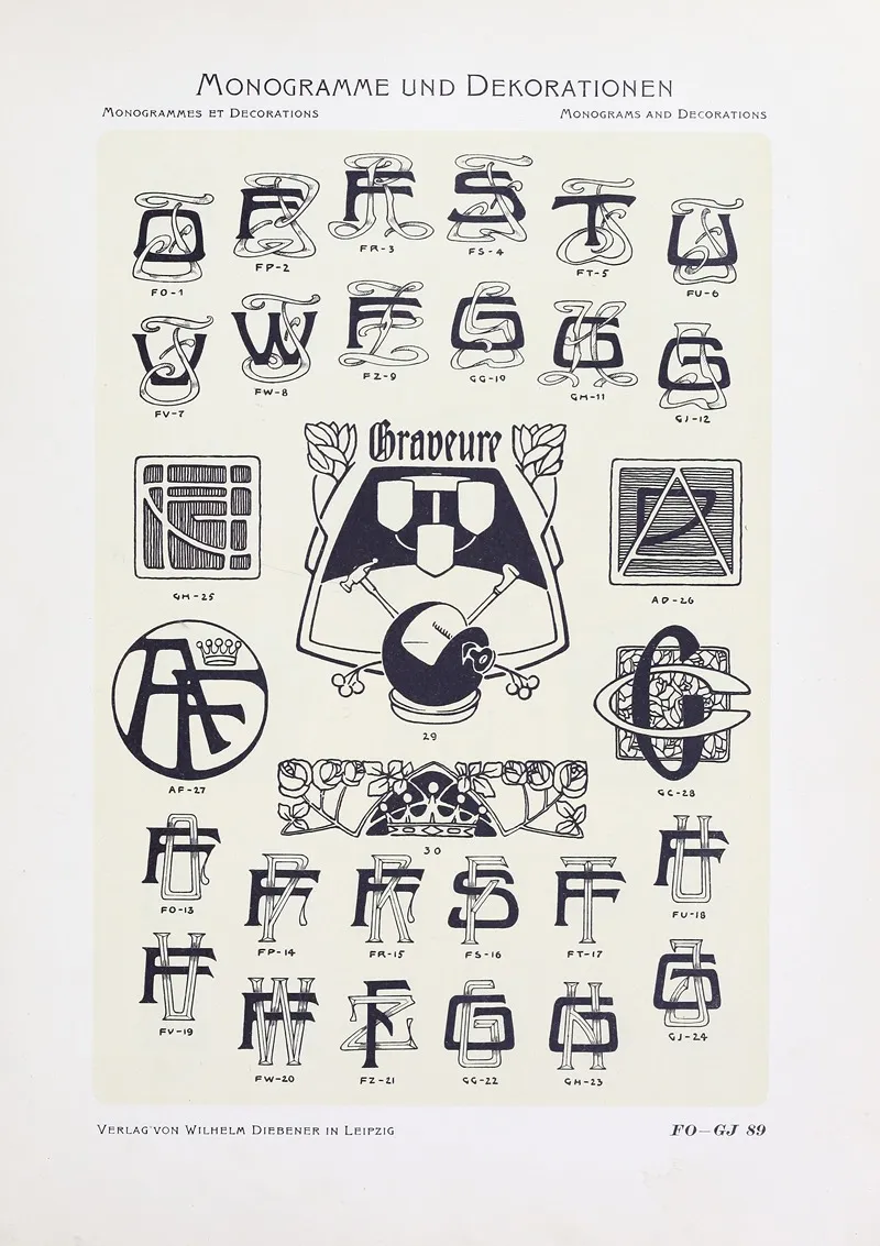 Monogrammes Und Dekorationen Pl 089 by Wilhelm Diebener - Canvas Print