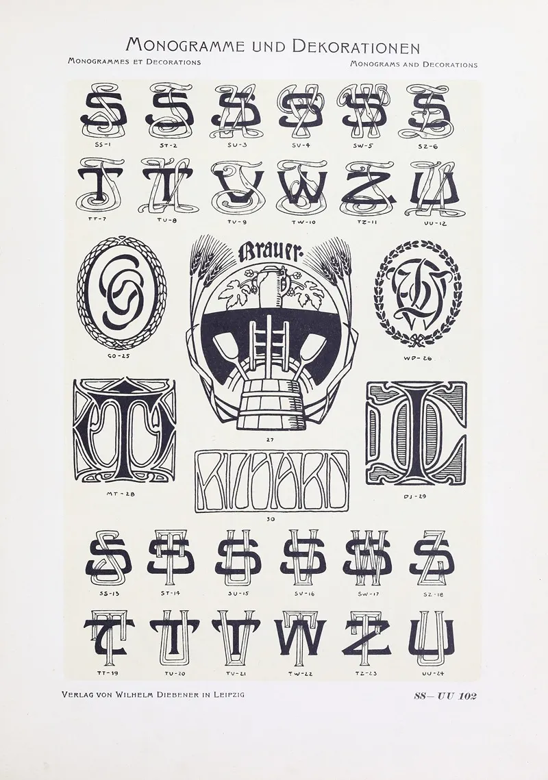 Monogrammes Und Dekorationen Pl 102 by Wilhelm Diebener - Canvas Print