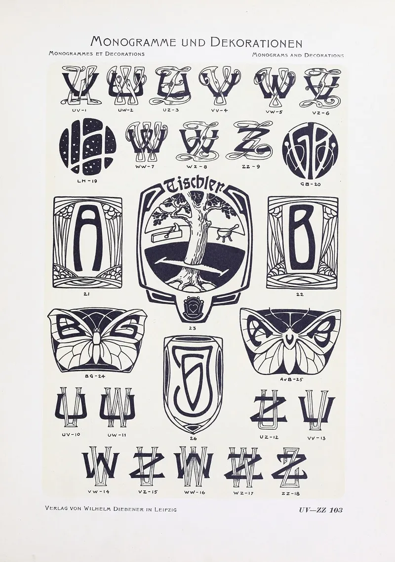 Monogrammes Und Dekorationen Pl 103 by Wilhelm Diebener - Canvas Print