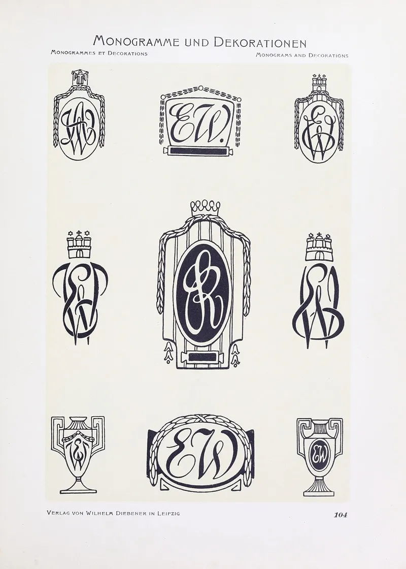 Monogrammes Und Dekorationen Pl 104 by Wilhelm Diebener - Canvas Print