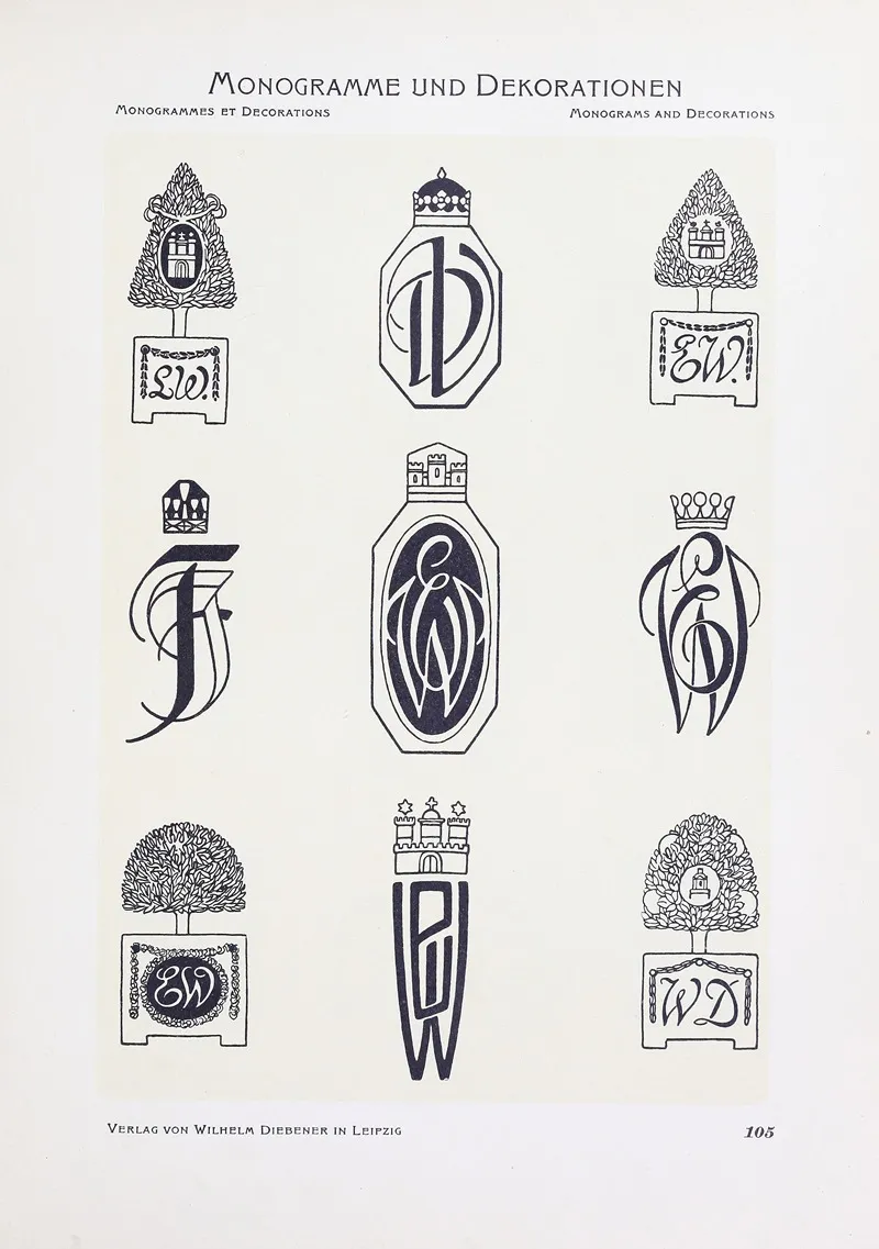 Monogrammes Und Dekorationen Pl 105 by Wilhelm Diebener - Canvas Print