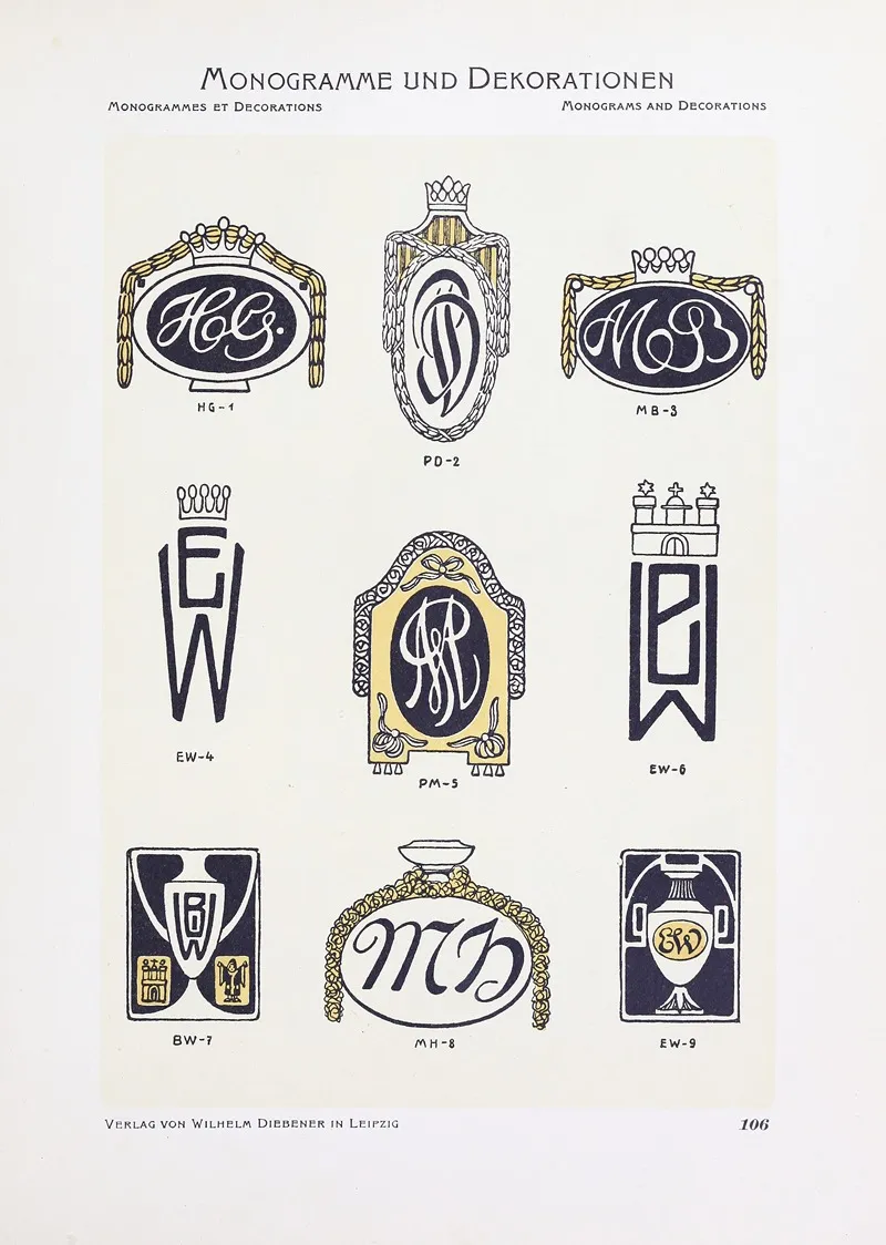 Monogrammes Und Dekorationen Pl 106 by Wilhelm Diebener - Canvas Print
