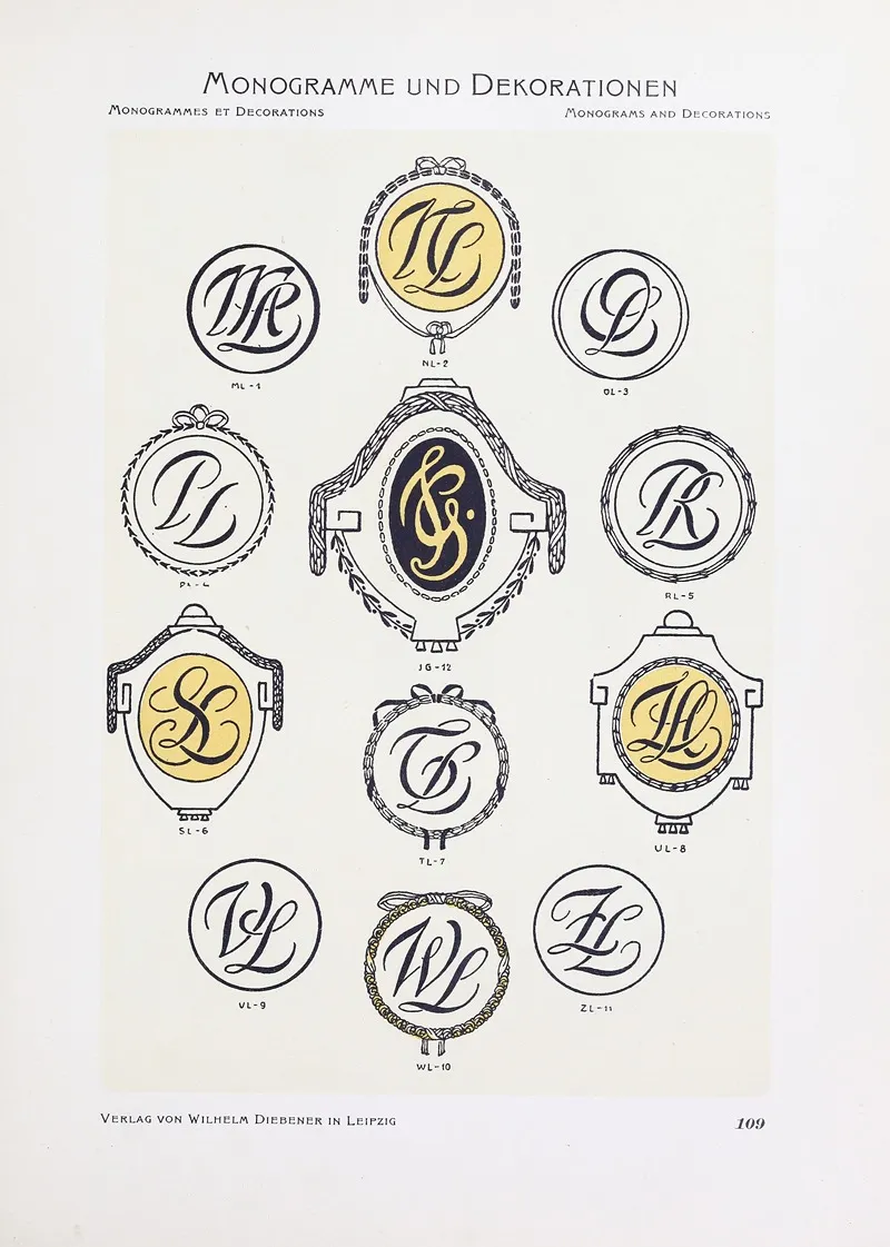 Monogrammes Und Dekorationen Pl 109 by Wilhelm Diebener - Canvas Print