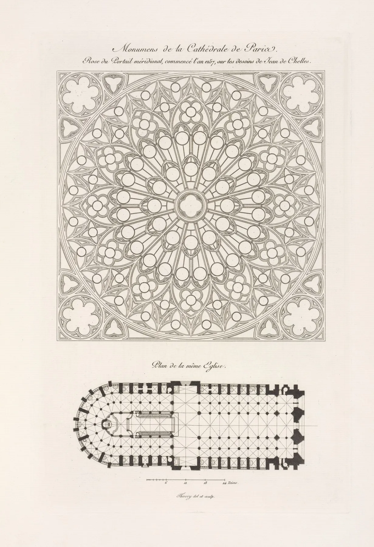 Monumens De La Cathedrale De Paris Rose Du Portail Meridional Plan De La Meme Eglise