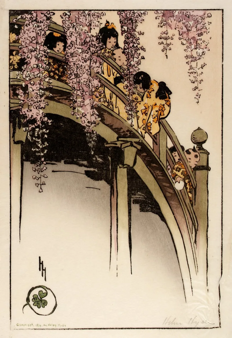 Moon Bridge At Kameido by Helen Hyde - Canvas Print