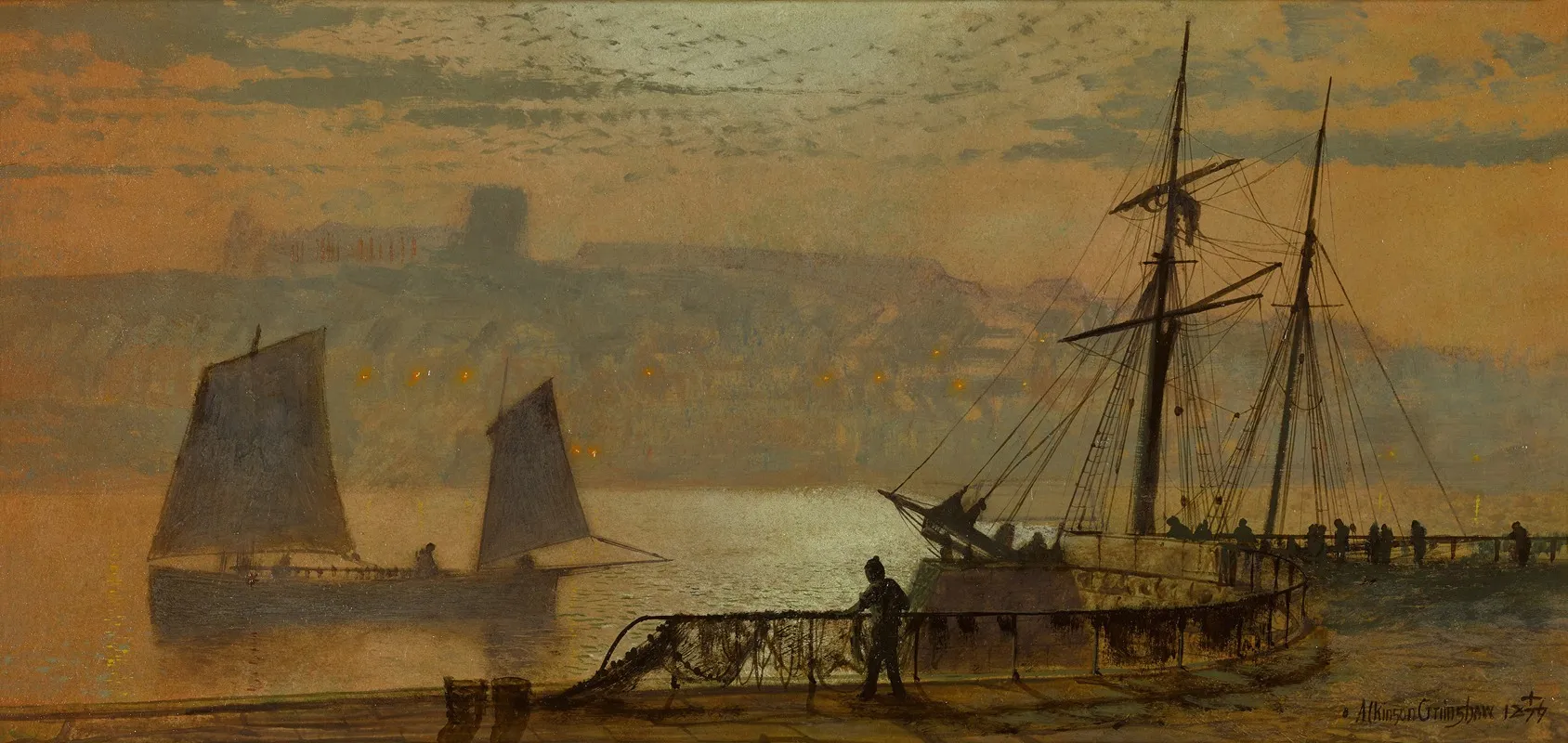 Moon Gas And Starlight Whitby by John Atkinson Grimshaw - Canvas Print