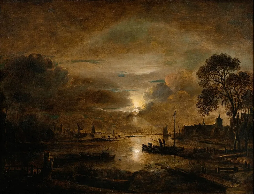 Moonlight At A Dutch River by Aert van der Neer - Canvas Print