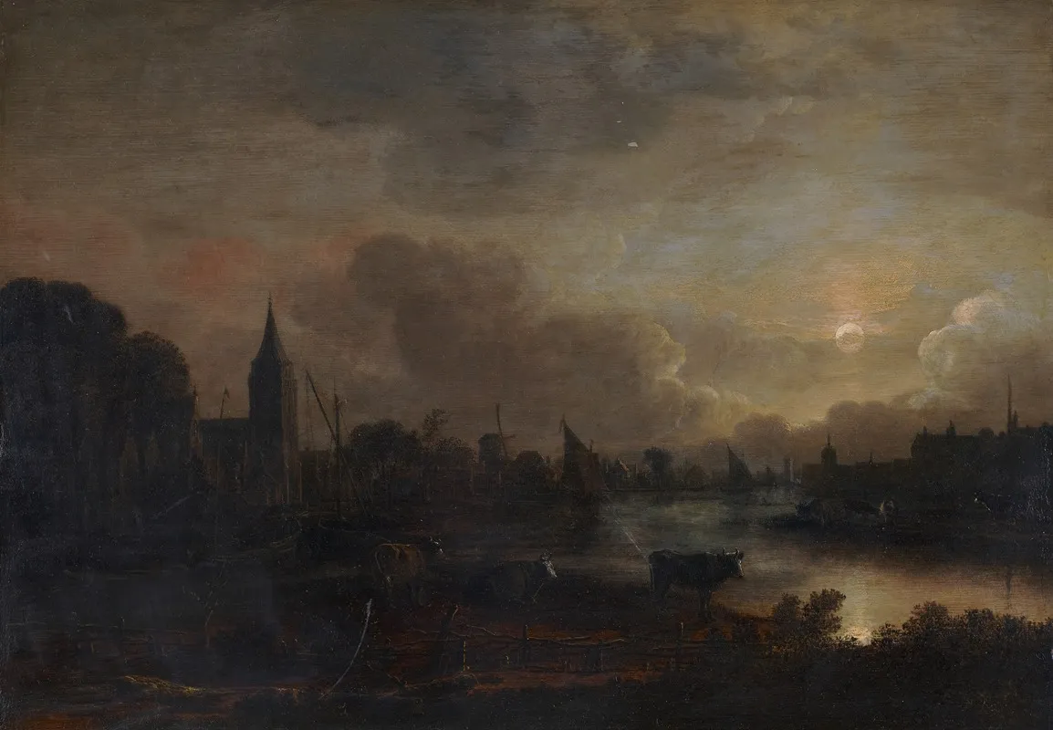Moonlight Landscape 2 by Aert van der Neer - Canvas Print