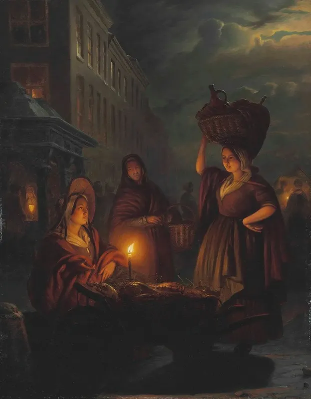 Moonlight Market by Petrus van Schendel - Canvas Print