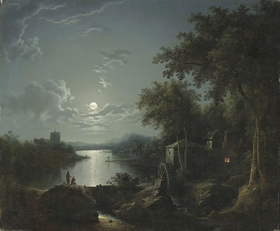 Moonlit Fishing On The Riverbank by Henry Pether - Canvas Print