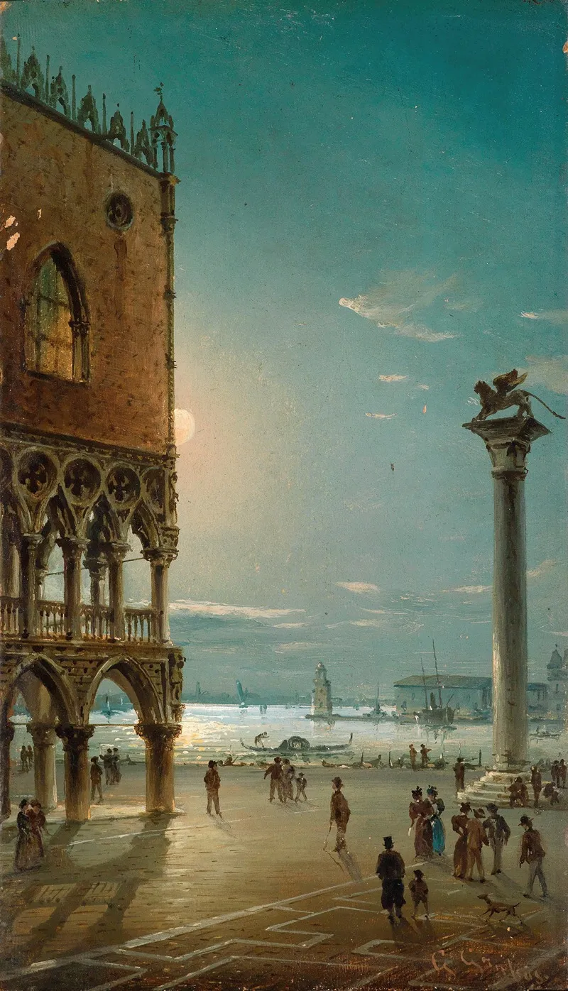 Moonlit Night On St Marks Square Venice by Giovanni Grubacs - Canvas Print