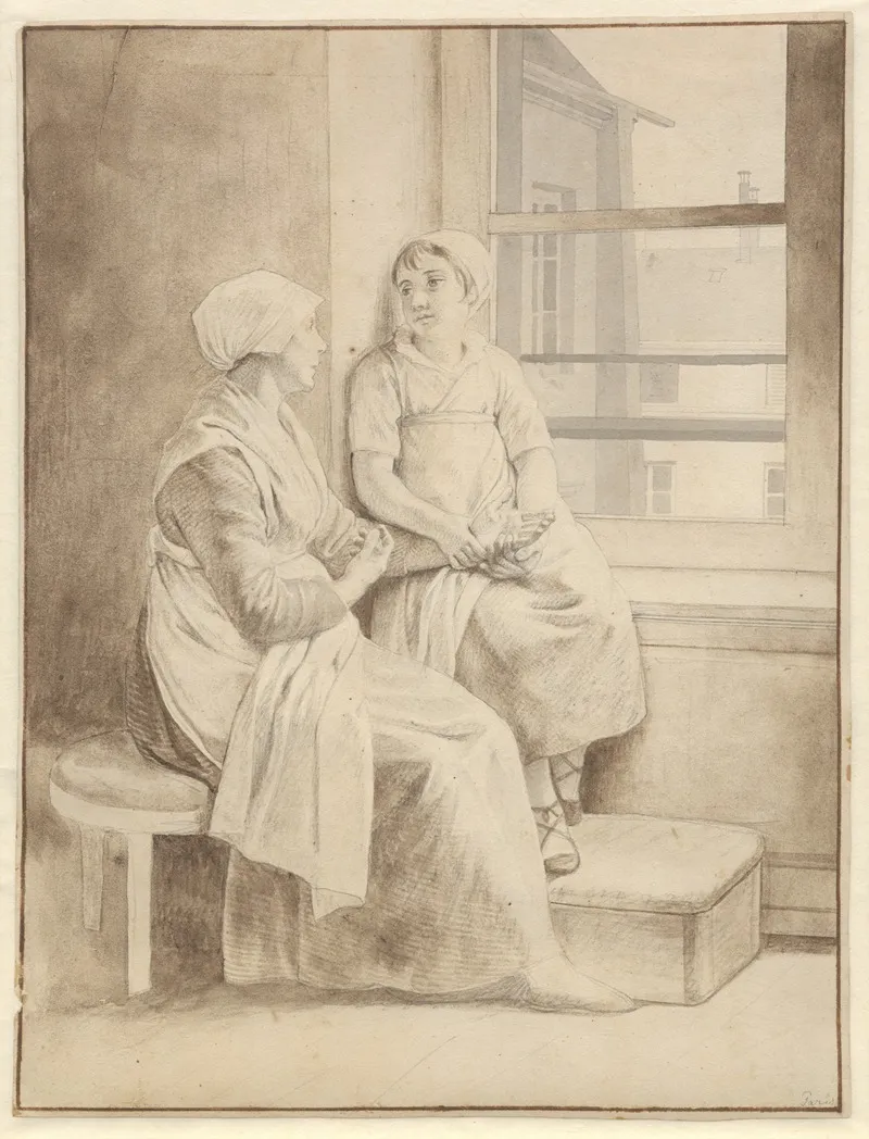 Mor Og Datter Eckersbergs Vaertinde I Paris by Christoffer Wilhelm Eckersberg - Canvas Print