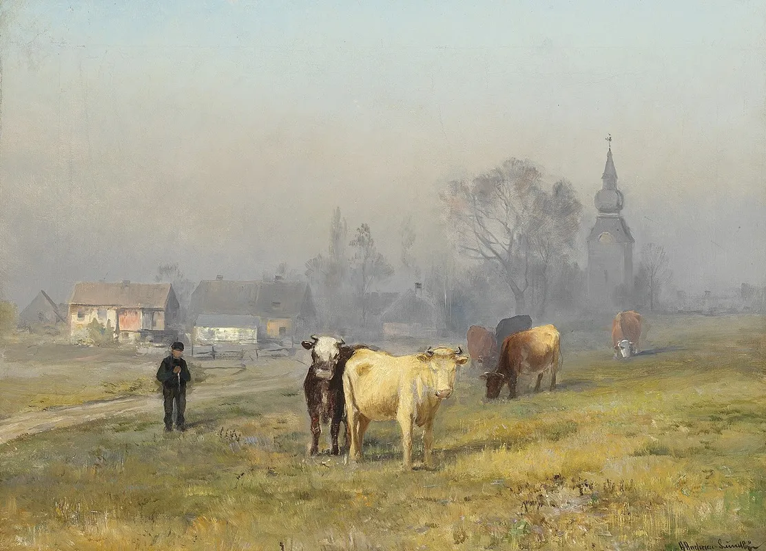 Morgenstemning Koerne Rogtes by Anders Andersen-Lundby - Canvas Print